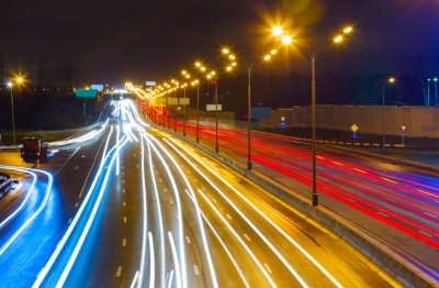 traffic on the highway at night